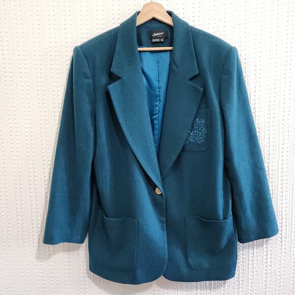Vintage Teal Green 100% Wool Blazer Coat Women's Size 12 - Picture 1 of 11